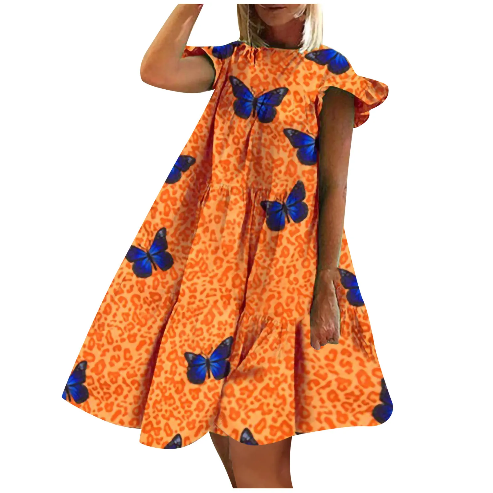 

2021 Summer Floral Dress Fashion Sexy Deep O Neck T-shirt Dress Summer Short Sleeve Floral Loose Dress Платье Летнее
