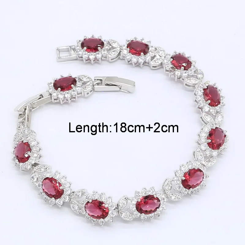 Red Ruby Silver Color Wedding Jewelry Set for Women Bracelet Earrings Necklace Pendant Ring Gift Box | Украшения и аксессуары