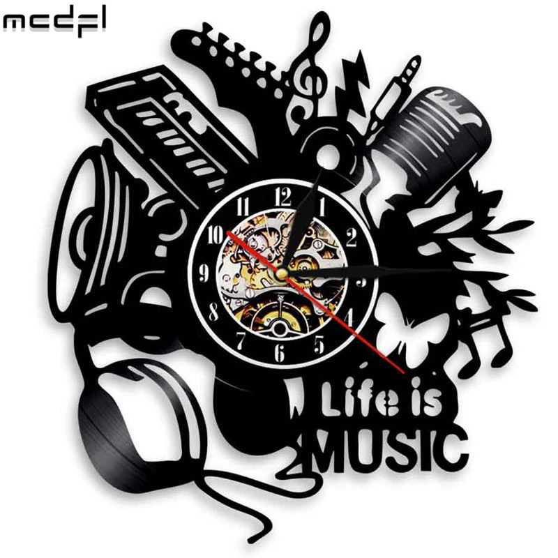 Музыкальный инструмент современный дизайн Виниловая пластинка настенные часы