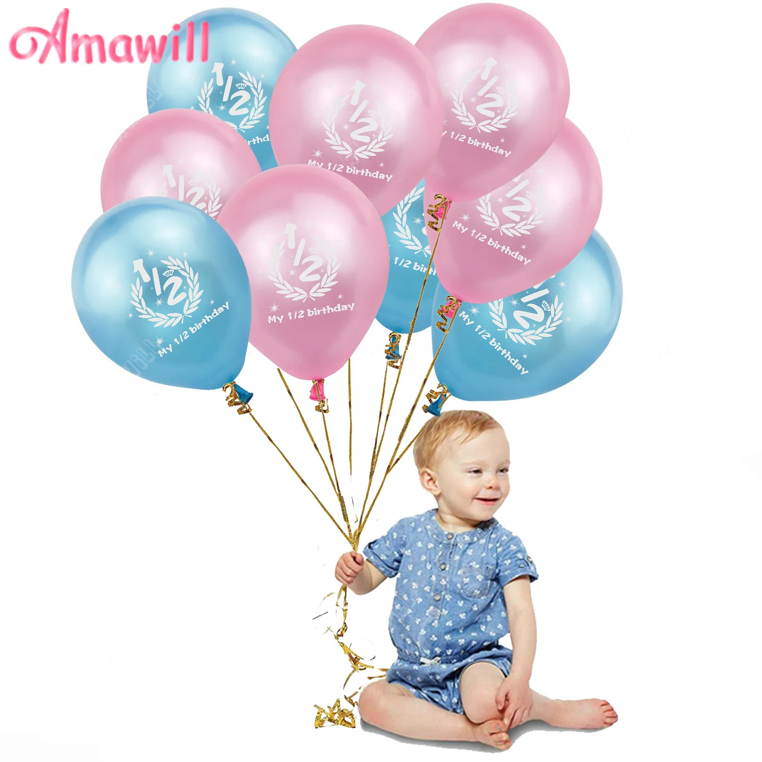 

Amawill My 1/2 Birthday Pink Blue Latex Balloons Baby Shower It's My Half Birthday Party Decorations Boy&Girl 6 Months Birthday