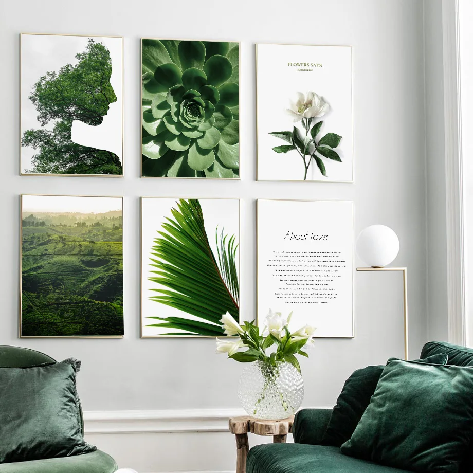 Абстрактная девушка зеленое дерево суккуленты растение Настенная живопись