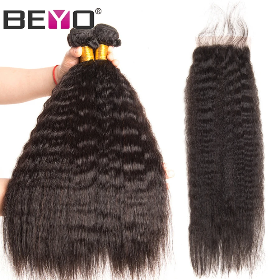 Beyo курчавые прямые бразильские пучки волос плетение с закрытием человеческие