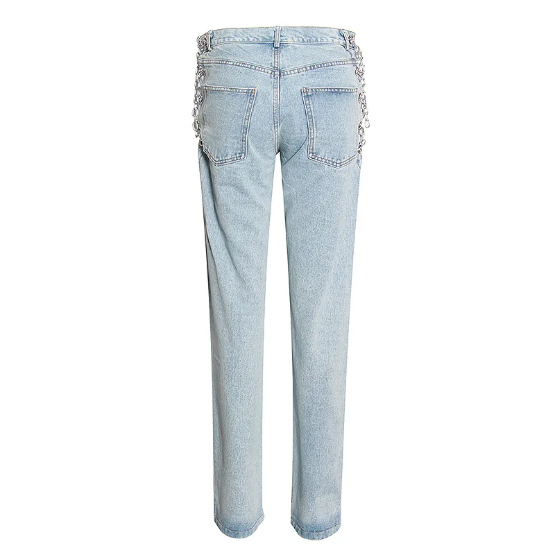 

Jeans women's summer new side chain waist hollow sexy high waist denim pants