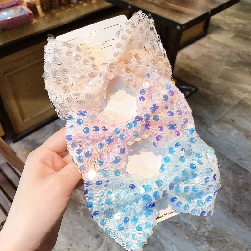 Милые сетчатые заколки с блестками для девочек большим бантом милые розовые