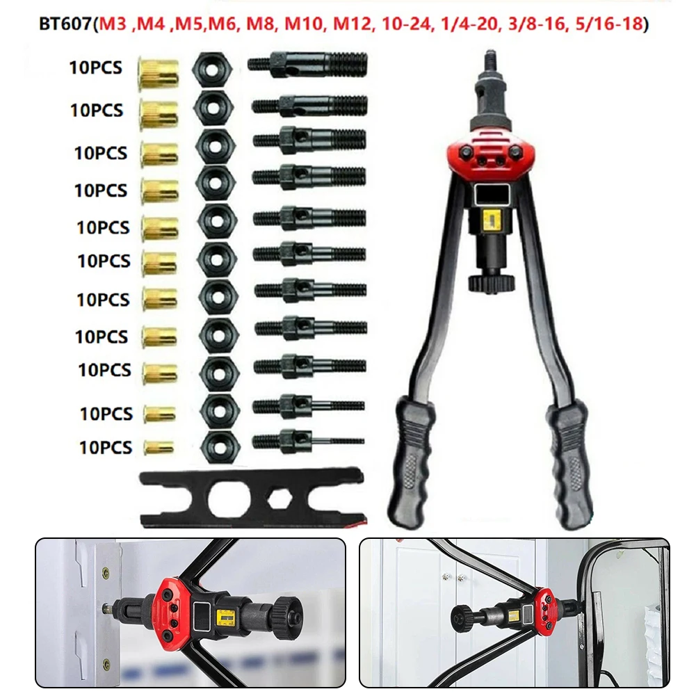 

BT607 Rivet Gun Hand Riveter 110pc Rivet Nut Auto Riveting Machine Head Blind Hand Heavy M3 M4 M5 M6 M8 M10 M12