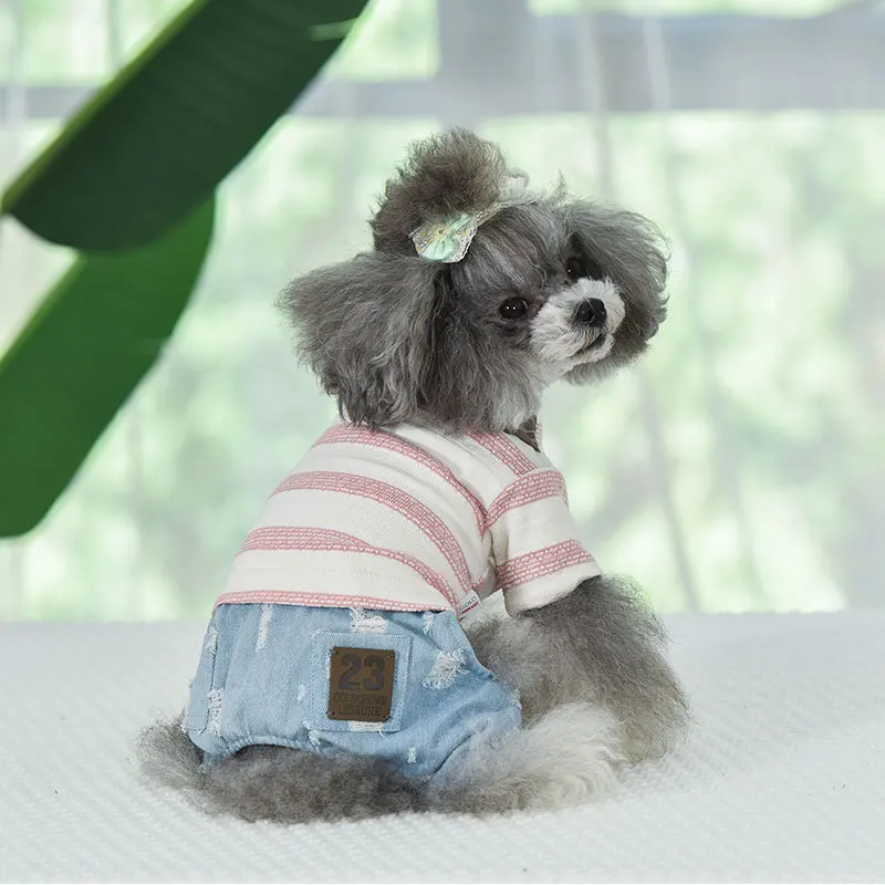 Pink Blue Green Colors Four Legs Warm Cotton Padded Dog Clothes for Autumn and Winter Puppy Pet Striped Thicken Jumpsuit | Дом и сад