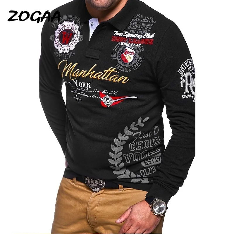 

ZOGAA мужская рубашка-поло с длинными рукавами, брендовая Повседневная модная рубашка с принтом, 4 цвета, S-3XL, универсальная, большого размера