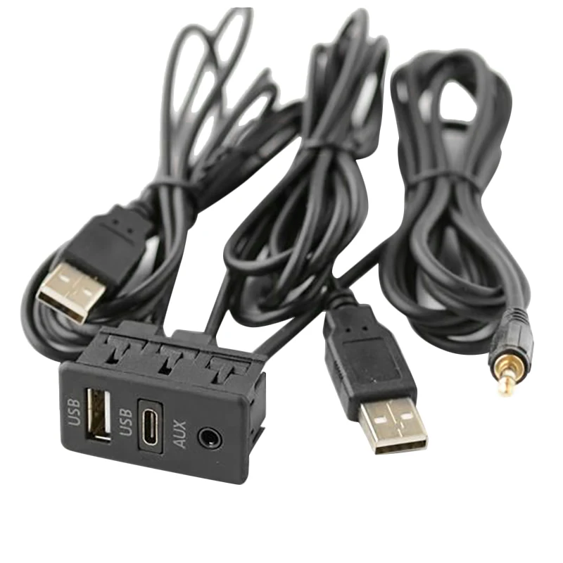 

150CM Flush Mount Two USB Port Extension Cable Lead Mounting Panel USB 2.0 Cable Adapter 3.5mm AUX