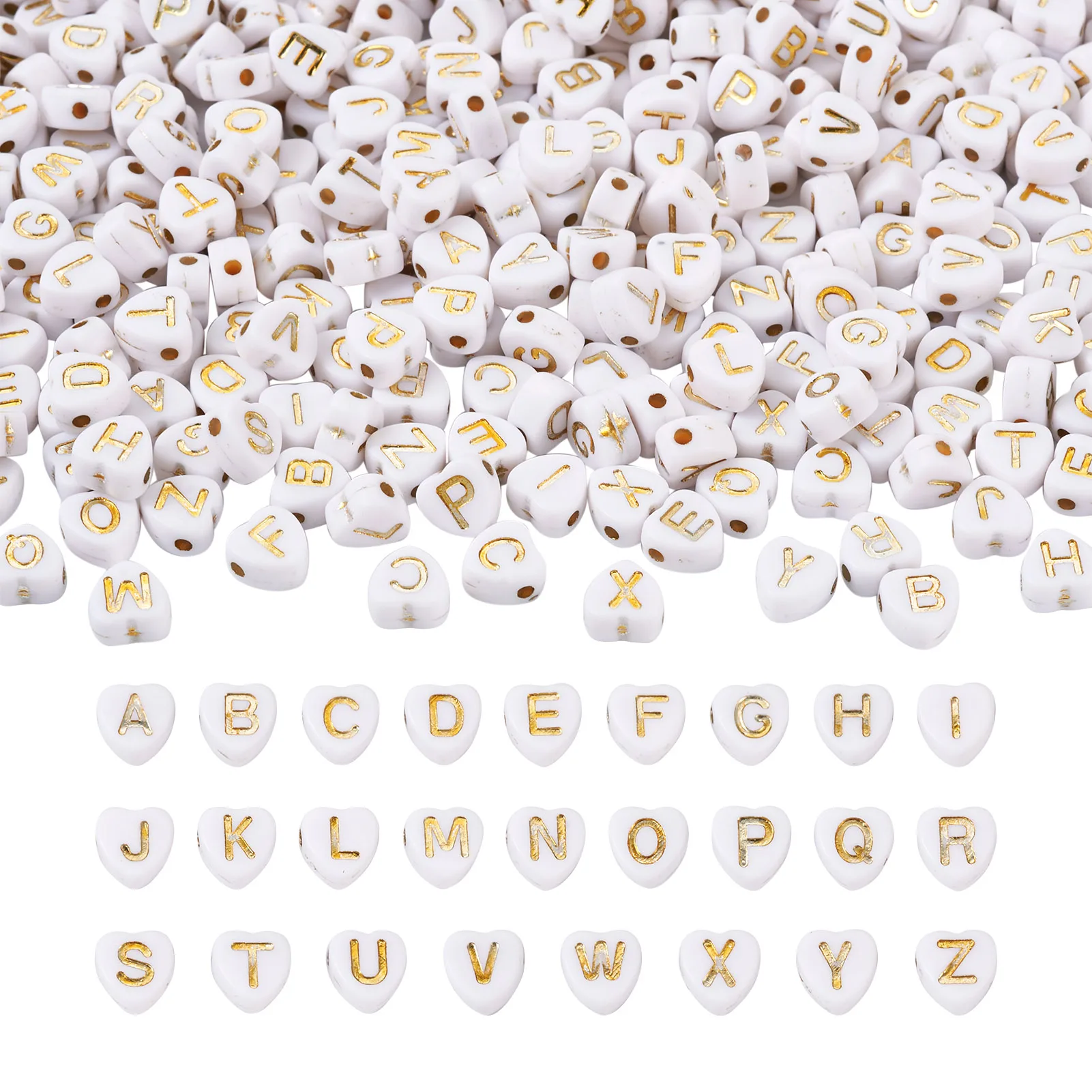 

1000Pcs Heart Electroplate Opaque Acrylic Beads with Mixed Golden Letters Necklace Bracelet Beading DIY Jewelry Making Findings