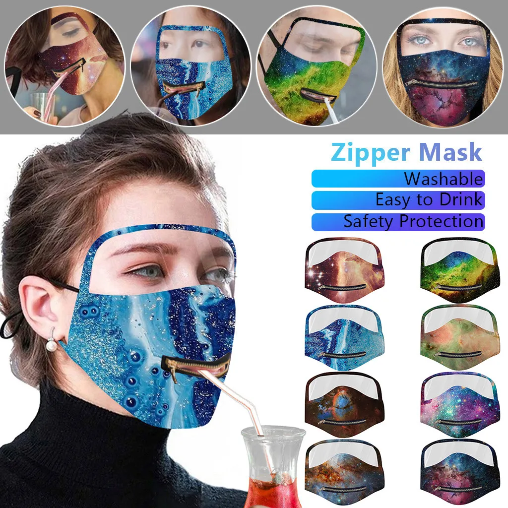 

Reusable Face Masks Adult Zipper Opening Design Outdoor Protective Face Mask With Eyes Shield Clear mascarilla masque maska