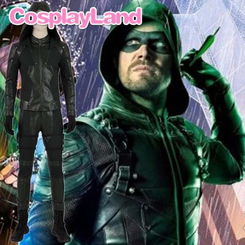 Green Arrow Cosplay Oliver Queen Blackish Green Suit Halloween Costumes Men Fancy Green Arrow Outfit