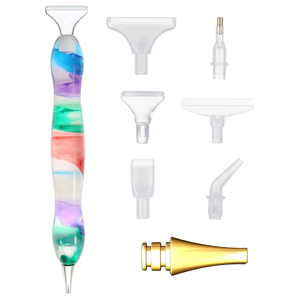 

5D DIY Square/Round Diamond Painting Tool Resin Point Drill Pen With 2pcs Metal Point Drill Heads And Multi Placer Tip