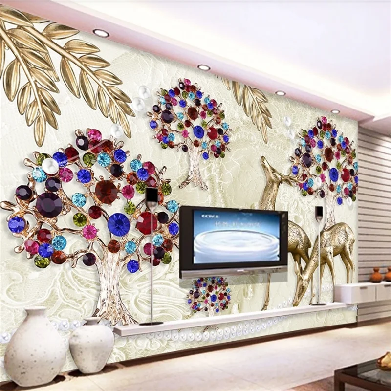 Обои на заказ 3d обои ювелирное изделие дерево Фортуны металл лось стерео ТВ