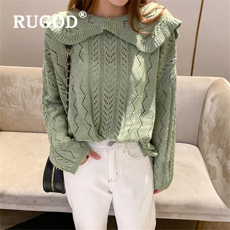 RUGOD Navy Collar Sweater Women 2019 Solid Long Sleeve Knitted Pullovers Korean Style Loose Sweaters Casual Lady Trui Dames | Женская