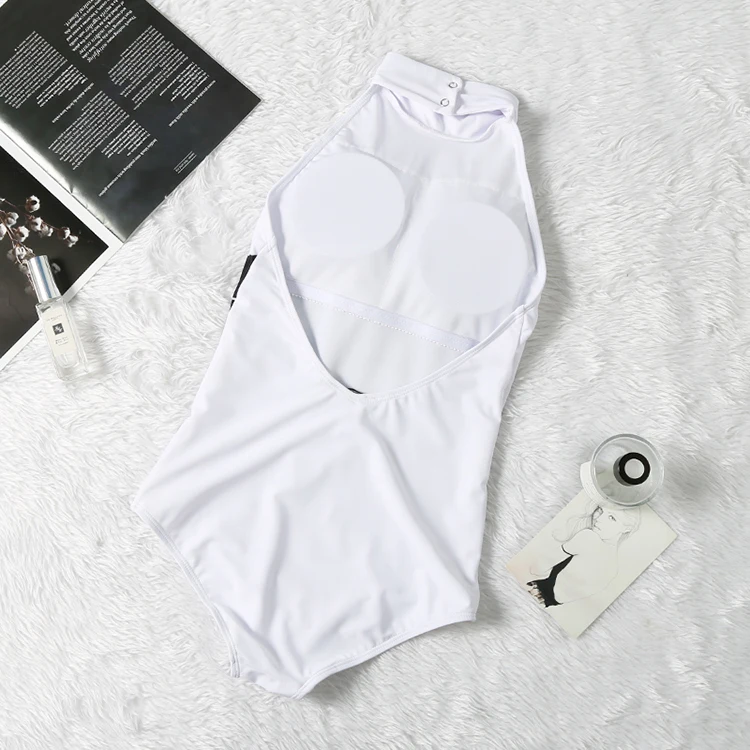 

Women White Sexy High Neck Padded Strappy Tube Bikini Set Swimsuit One piece Swimwear