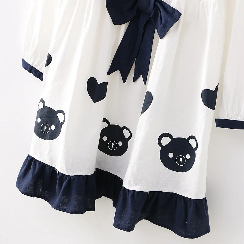 Японский Мори девушка медведь печати Свободные трапециевидные платья Питер Пэн