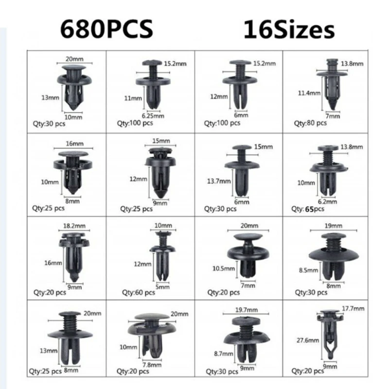 

680pcs Car Accessories Fastener Clips Mixed Car Fasteners Door Trim Panel Auto Bumper Rivet Retainer Push Engine Cover Fender