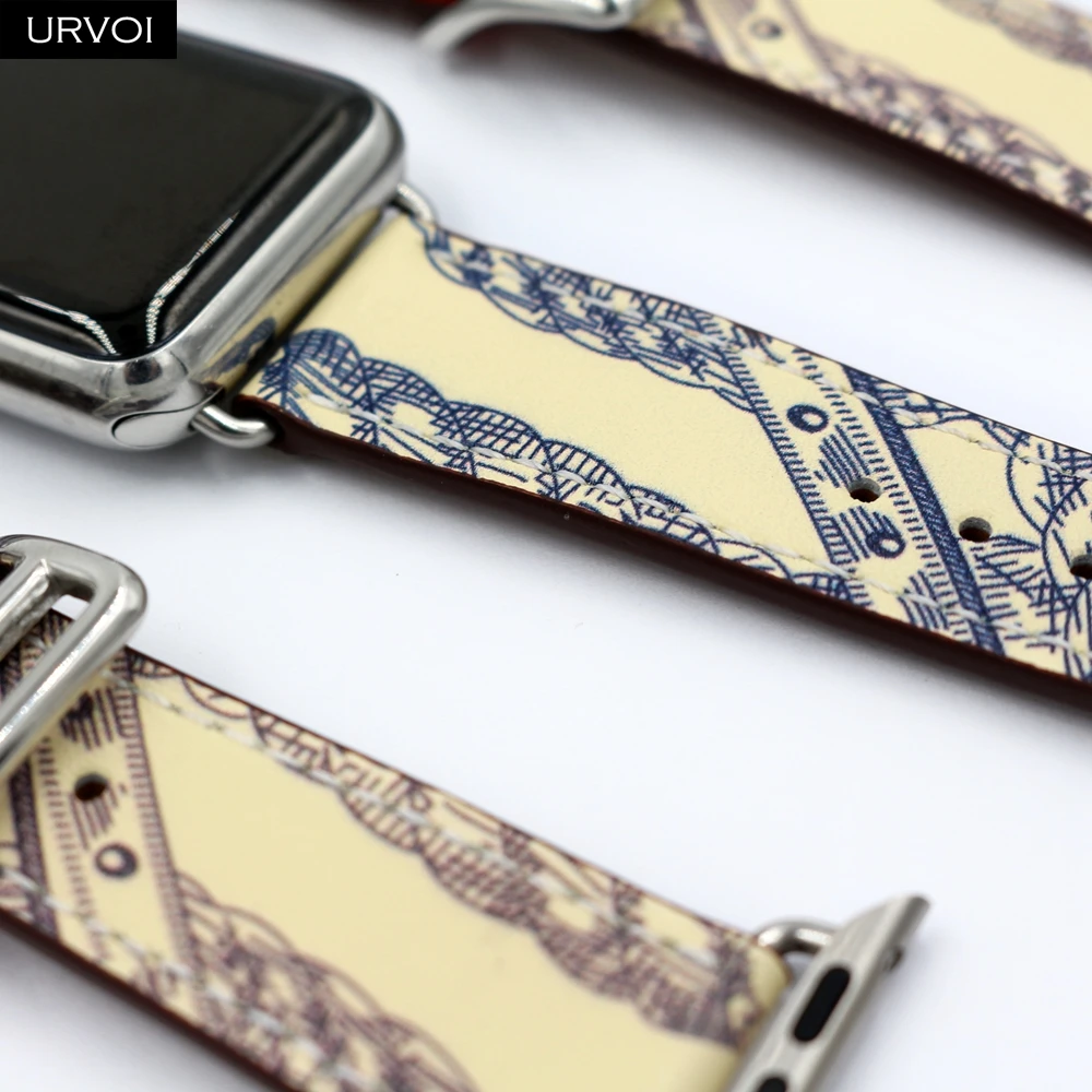 URVOI Печатный одиночный тур для apple watch series 5 4 3 2 1 ремешок Swift кожаный iWatch наручные