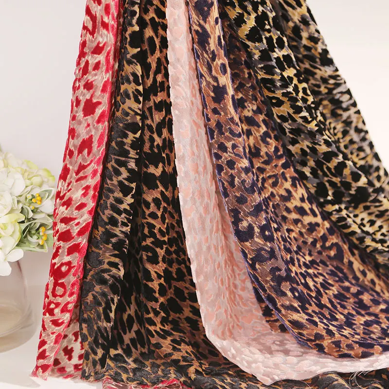 100cm*140cm Brocade Leopard Print Burnt-out Velvet Fabric Lace Velour Fabric for DIY Clothing Women's Dress Scarf Fabric