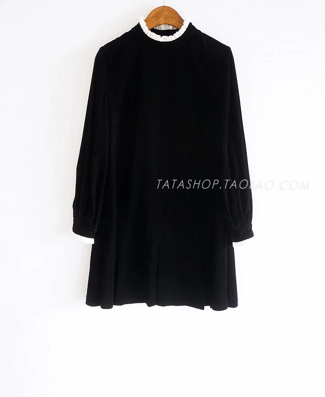 

Black Velvet Stitching Ruffled Dress 2020 New Autumn And Winter Temperament Slim Dress