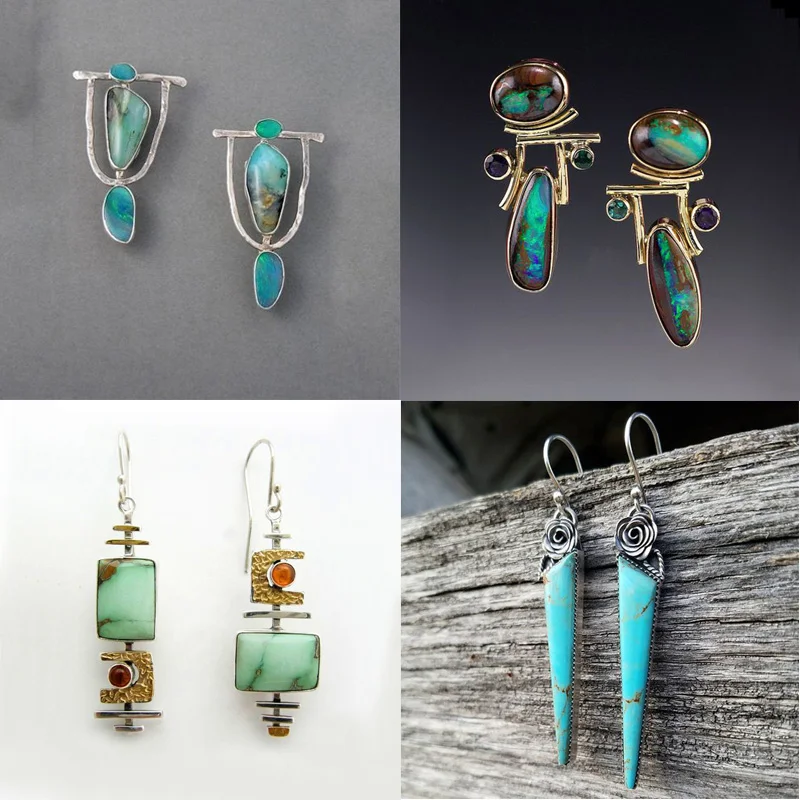

Boho Ethnic Green Resin Stone Drop Dangle Earrings For Women Indian Tribal Vintage pendientes mujer moda 2019 Z4E680