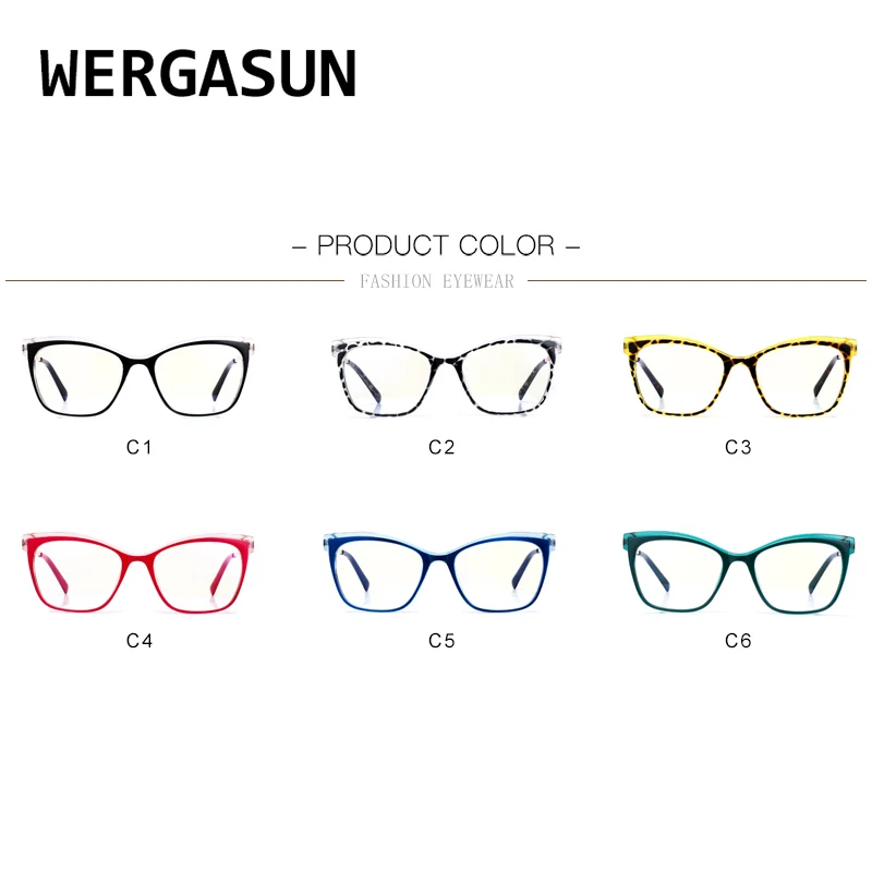 

WERGASUN Fashion Vintage Cat Eye Glasses Frame Women Square Eyeglasses Optical Plastic Clear Lens Myopia Glasses Unisex Eyewear