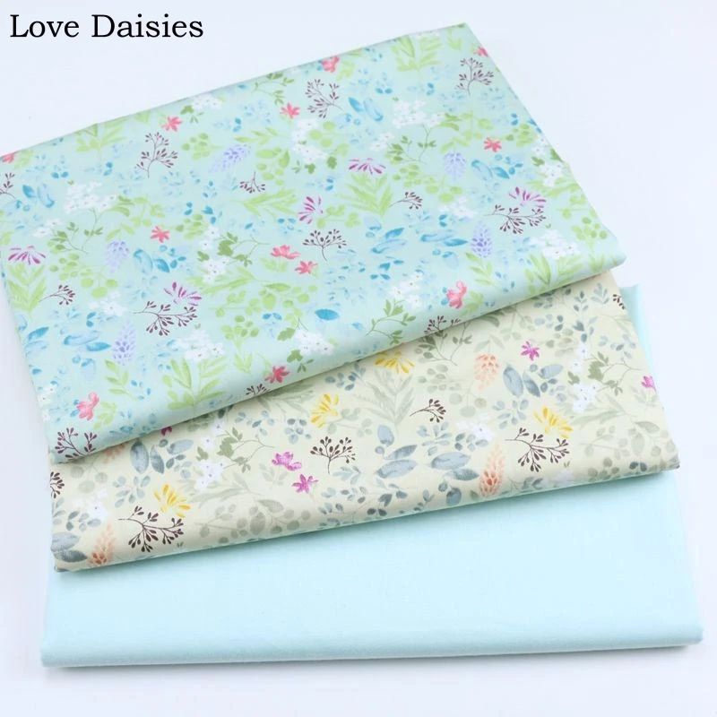 100% хлопок саржа Аква бежевый пасторальный маленький белый фиолетовый цветок