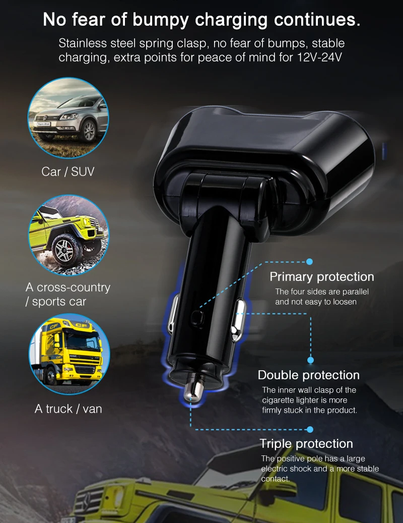 

3.1A Dual USB Cigarette Lighter Charging LCD Display 110 Degree Rotation Power Adapter