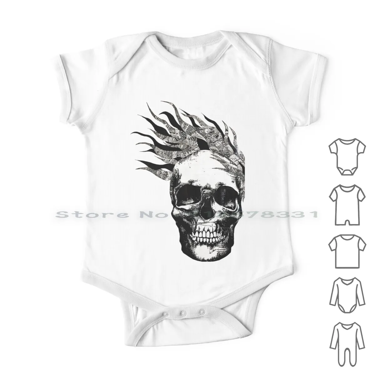 

Organised Chaos Abstract Skull Wavey Hair Design Newborn Baby Clothes Rompers Cotton Jumpsuits Abstract Cool Skull Goth Punk