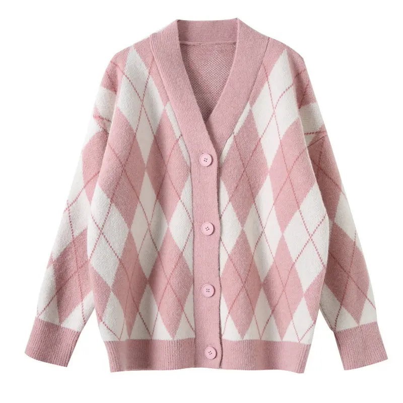 Argyle Knitted Sweater Cardigan Autumn Winter Women Vintage Diamond Loose V-neck Coat Female Lovely Knitwear Cardigans Tops
Argyle Knitted Sweater Cardigan Autumn Winter Women Vintage Diamond Loose V-neck Coat Female Lovely Knitwear Cardigans Tops
