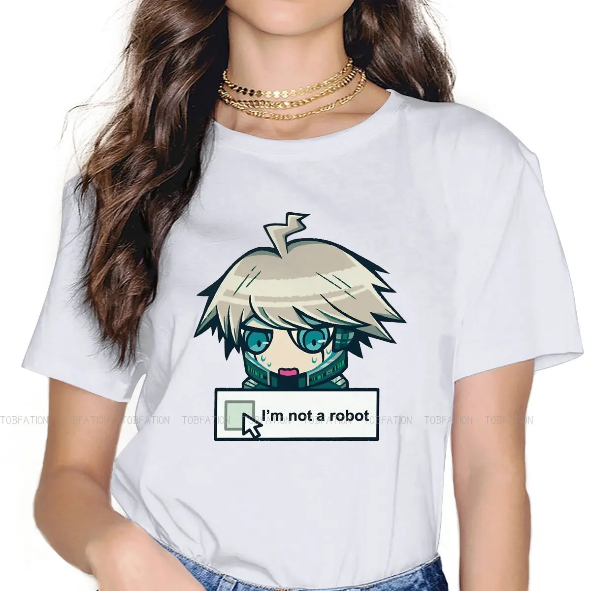 

Kiibo I'm Not A Φ для девочек Danganronpa Makoto Naegi, игровые топы, модная женская футболка, мягкая графическая футболка большого размера