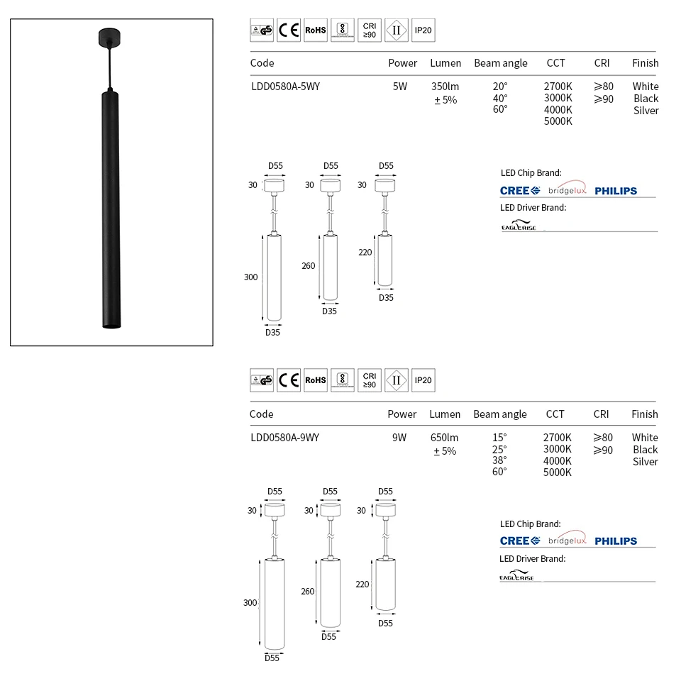 

LDD0580A LED Spotlight Pendant COB Spot Light 5W 9W Indoor Decorative Ceiling Suspended LED Light