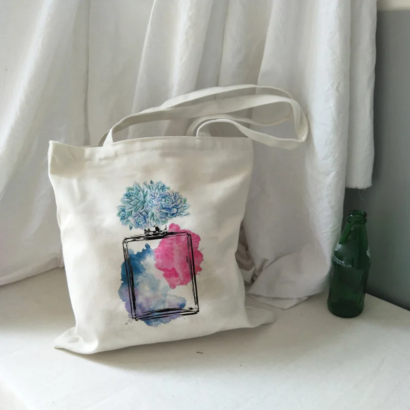 

Яркие холщовые сумки на плечо с цветочным принтом духов, Повседневная сумка для покупок в стиле ретро, Повседневная вместительная сумочка в...