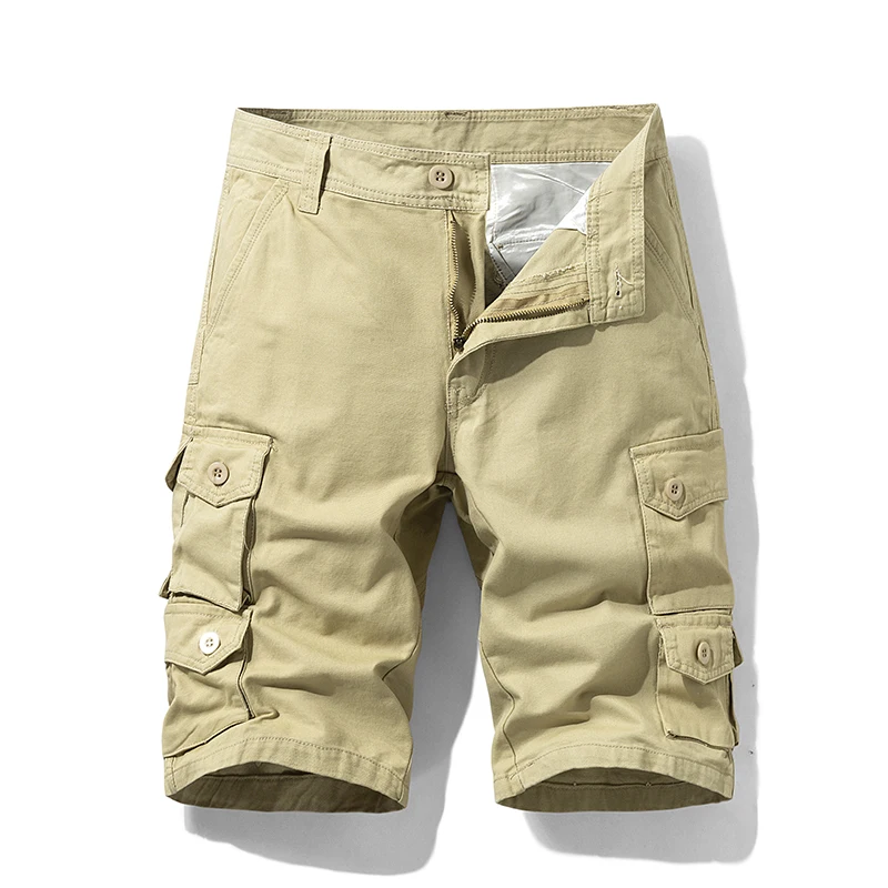 

Pure Cotton Summer Mens Cargo Shorts Boys Casual Pocket Streetwear Plus Size Male Long Bermuda Z153