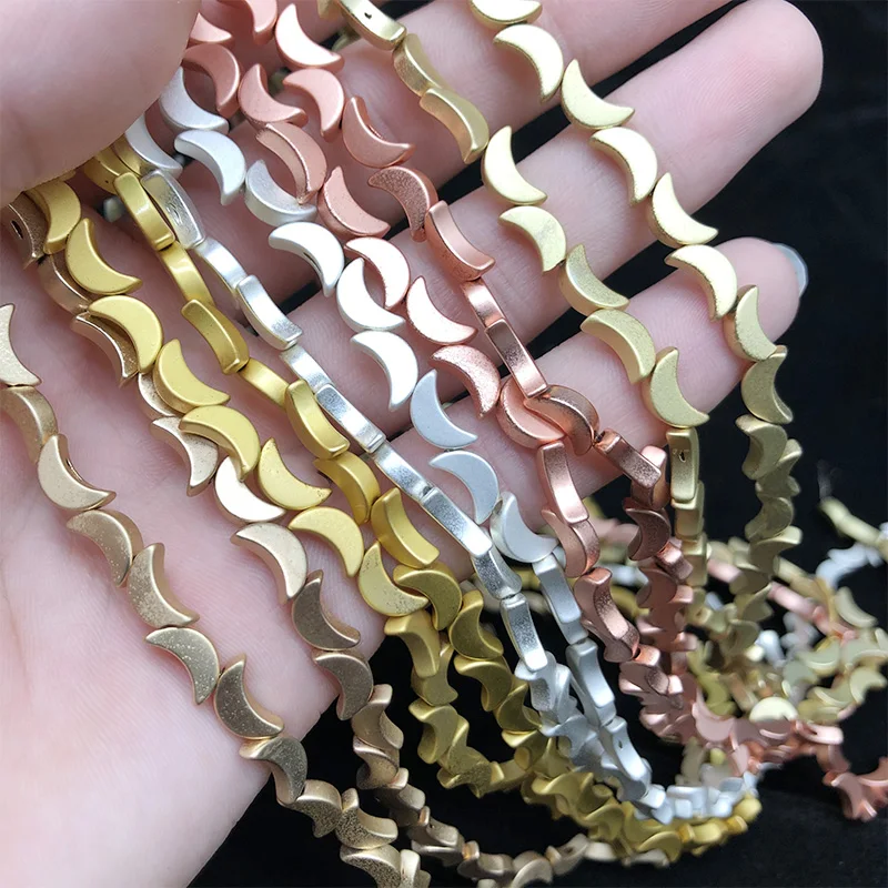 

Matte Gold Silver Moon Shape Hematite Beads 8x4mm Spacer loose beads for Jewelry Bracelet Earring Pendant Making Accessories 15"