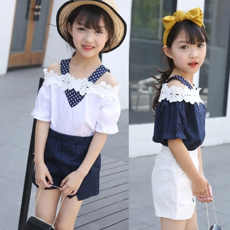 

2 шт., Детский комплект из блузки и шортов, с кружевом