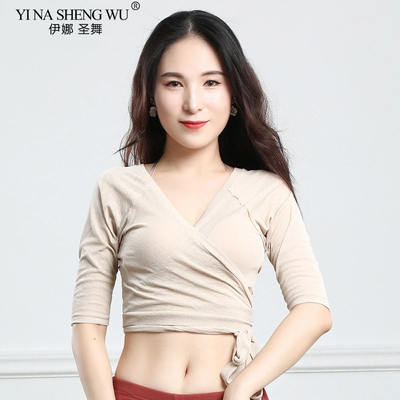 Женский топ для танца живота футболка с глубоким V образным вырезом и рукавом до