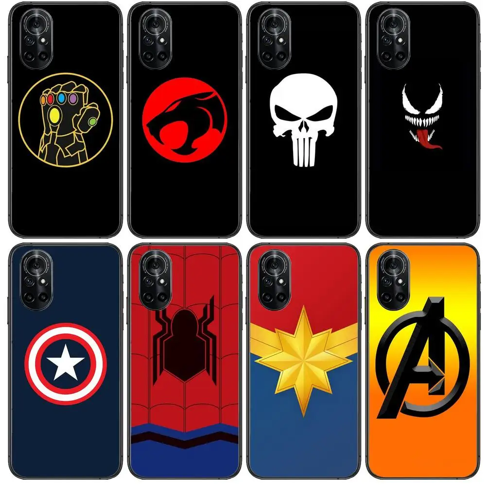 

Marvel Logo Sign Clear Phone Case For Huawei Honor 20 10 9 8A 7 5T X Pro Lite 5G Black Etui Coque Hoesjes Comic Fash design