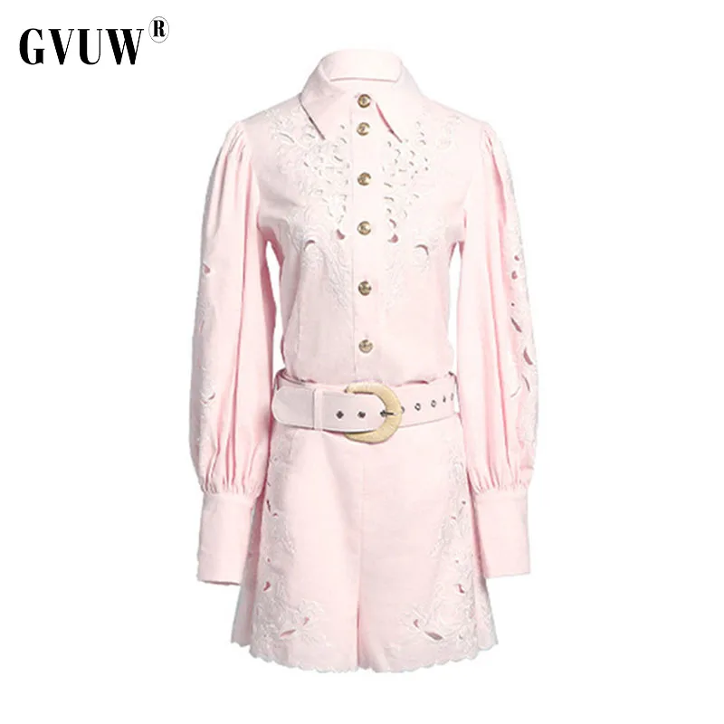 

GVUW Autumn New Positioning Embroidery Hollow Out High Grade Shirt Top Women's Shorts Fashion Suit Clothing Free Shipping KB2313