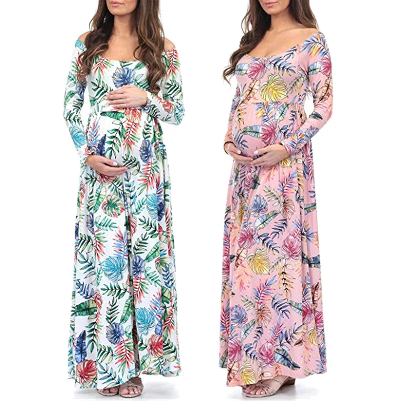 Модное платье для беременных с цветочным принтом длинное одежда фотосъемки
