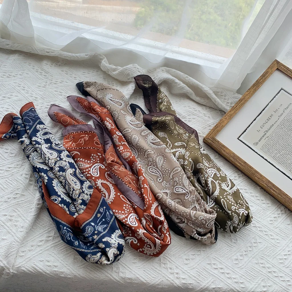 

Женский шарф для волос, маленький хиджаб из платок с принтом шелка, 70 см, атласные головные ободки повязки, симпатичный носовой платок