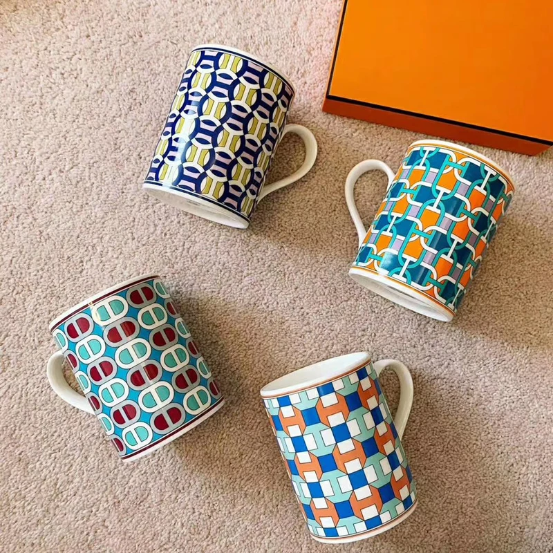 

Индивидуальный фарфоровый кофейная кружка с геометрическим рисунком, керамическая чайная чашка для путешествий, Европейская кухня, домашн...