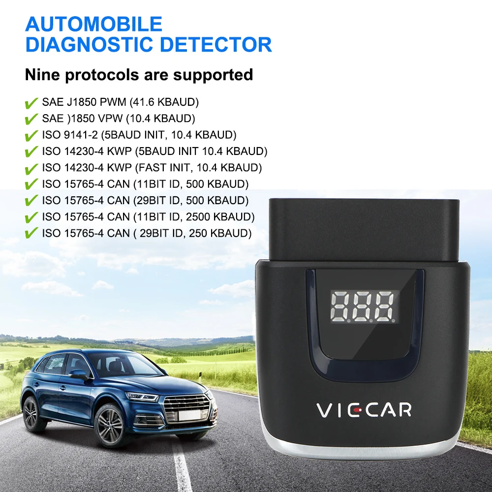 Viecar V2.2 ELM327 ODB2 Scanner Car Diagnostic Tools USB Type-C Bluetooth 4.0 for Android/IOS OBD II Code Reader Accessories