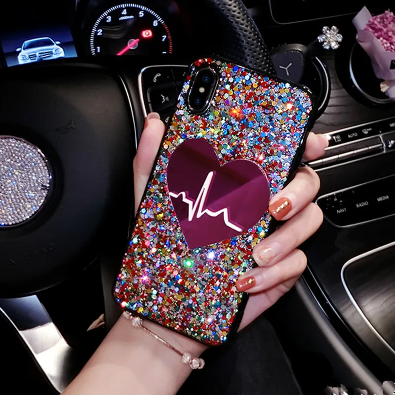 Блестящий чехол для телефона с большим сердцем и блестками iPhone 12 11 Pro Max X XS MAX XR 6 6s 7