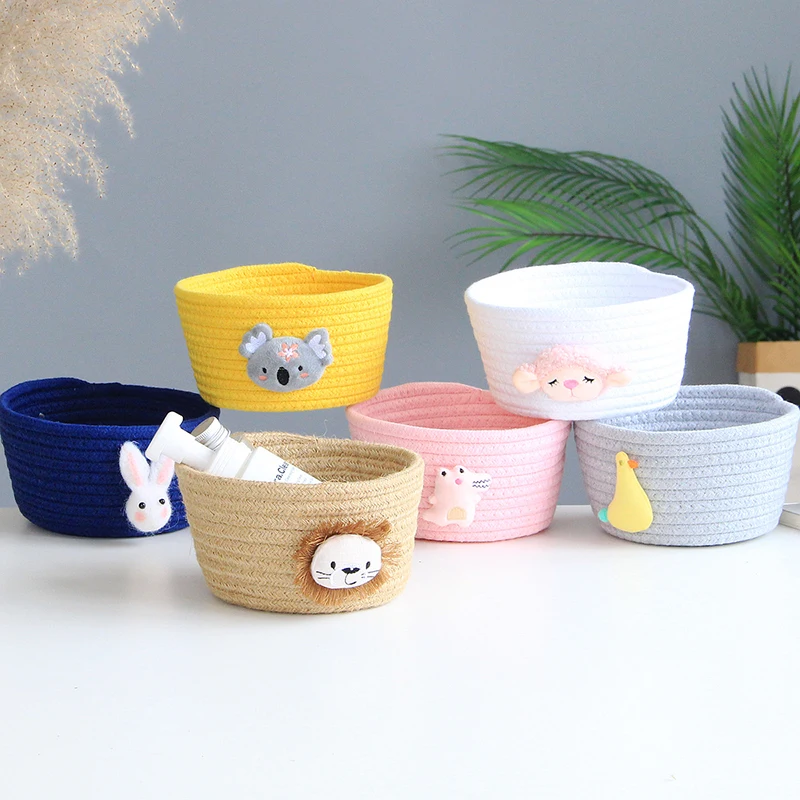

Hand Woven Basket Cotton Rope Cartoon Animals Storage Box Kids Toys Desktop Sundries Storage Organizer Home Kitchen Accessories