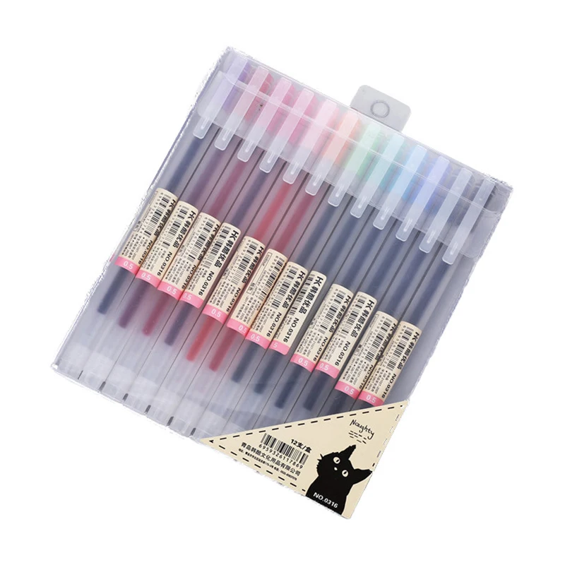 

12Pcs/lot Candy Color Gel Pen Set Transparent Rod 0.5mm Gel Pens Quick Drying Marker Liner Drawing Writting Office School Gifts
