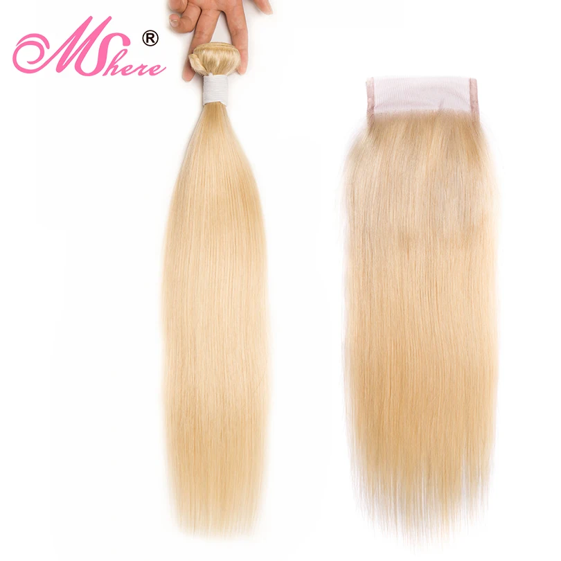 613 светлые пучки с закрытием бразильские прямые волосы 3 пучка кружевной