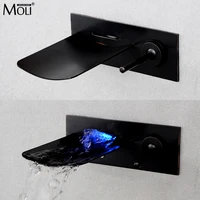 MOLI High-end Wall Mounted Black Bathroom LED Faucet Glass Spout Waterfall Basin Faucets Single Handle Sink Tap ML1010G