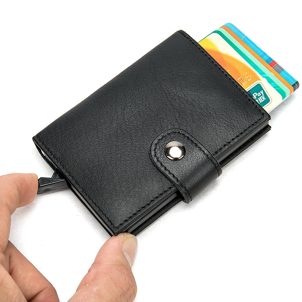 Роскошный брендовый кредитный держатель для Карт Rfid Кошелек Алюминиевый Бизнес ID держатель для карт кожаный кошелек для монет карта кошелек Авто всплывающая карта