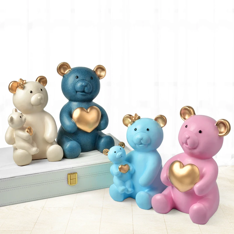 

Three Bears Figurine Home Decoration Accessories Craft for Living Room Shelves Wedding Ornaments Resin Cute Miniature Figurines